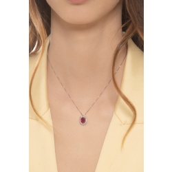 Halo Kette aus Weißgold 18K mit Rubin und Diamanten 2