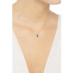 18k white gold Halo necklace, emeralds and diamonds 2