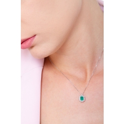 Necklace with emerald and diamonds halo pendant  2