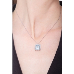 Necklace with emerald cut aquamarine and a row of diamonds 2