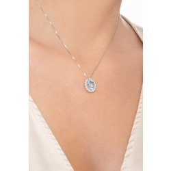 Necklace with pendant, central oval aquamarine and diamonds 2