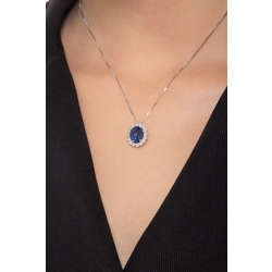 Necklace in white gold 18k with blue sapphire oval cut and diamonds  2