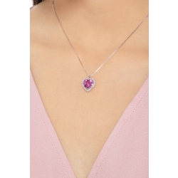 Necklace in white gold 18k with pendant, central heart shaped pink sapphire and diamonds 2