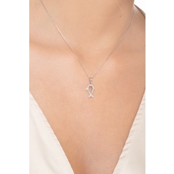 Collar oro blanco 18 quilates con colgante pez en diamantes 2