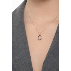 18k white gold letter C with black diamonds 2