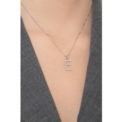 Necklace with initial pendant E in diamonds and white gold 2