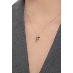 Collier or 18k avec pendentif lettre F serti en diamants noirs 2