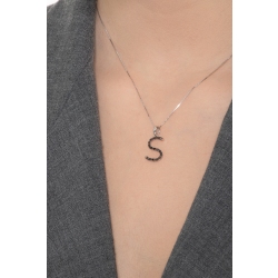 Necklace with initial S in 750 white gold and black diamonds 2
