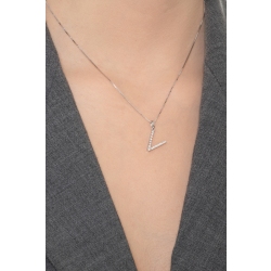 Weißgold Kette mit Diamant Buchstabe V 2