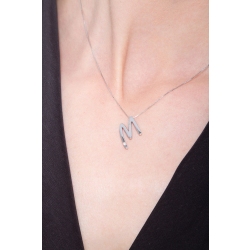 18k white gold letter M with solitaire diamond 2