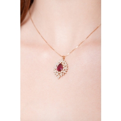 Necklace with pendant, central pear cut ruby and a fancy crown of diamonds 2