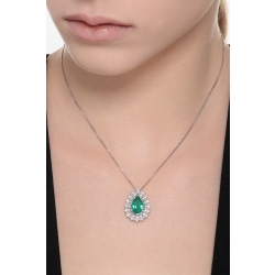 Necklace with pendant central pear cut emerald and a fancy crown of diamonds 2