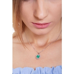 Necklace with pendant, heart cut emerald and a fancy crown of diamonds 2