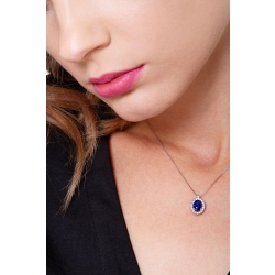 Necklace with pendant, central oval blue sapphire and a crown of diamonds 2