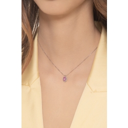 Necklace in white gold 18k with pink sapphire oval cut 2