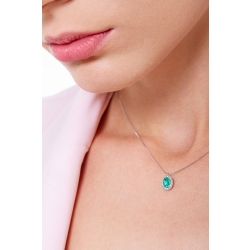 Necklace with pendant, oval emerald crowned by round cut diamonds 2