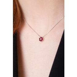 Collier fleur illusion en or blanc 18k avec diamant et rubis 2
