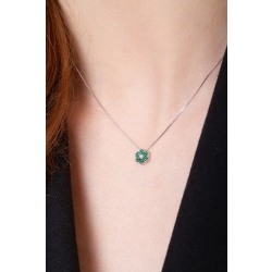 18k white gold flower pendant with emeralds and diamonds 2