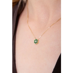 Little flower pendant in 18k yellow gold with diamonds and emeralds 2