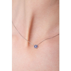 Collier en or blanc 18k fleur diamant et saphirs bleus 2