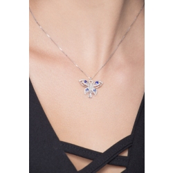 Fancy butterfly pendant in 18k white gold with sapphires and diamonds 2
