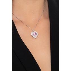 18k white gold necklace with pink sapphire heart cut and diamonds pendant 2