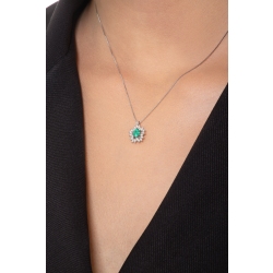 Necklace with pendant, round emerald and crowned by diamonds 2