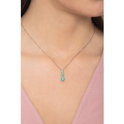 White gold 18k necklace with flower shaped trilogy pendant with diamonds and emeralds  2