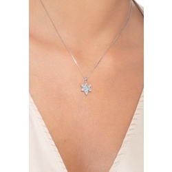 Aquamarin Kette Weißgold mit Diamant Blutenblätter 2