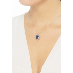 Blue sapphire and diamonds pendant in 18k white gold 2