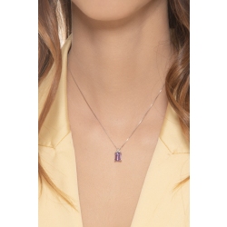 Necklace in white gold 18k with amethyst emerald cut and 3 diamonds  2