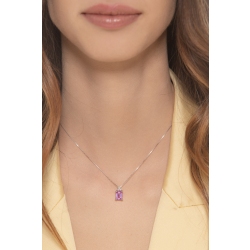 18k white gold necklace with pink sapphire emerald cut and diamonds 2