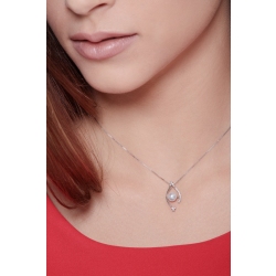Necklace in 18k white gold with eye shaped pendant with pearl and diamonds  2