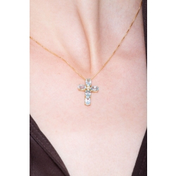 Aquamarin Kreuzkette aus 750er Gelbgold mit Diamanten  2