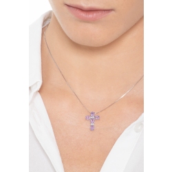 Collier en or blanc 18 carats avec croix d'améthystes et diamants 2