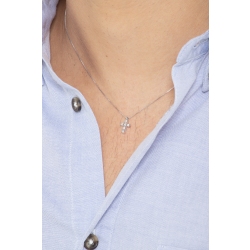 CROCE IN BRILLANTI CON BIGLERINA FISSA, MM12X7. UOMO. CATENA 50CM 2