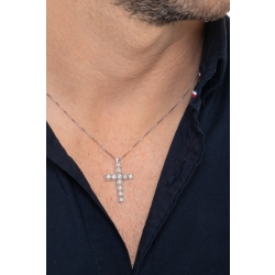 Collana uomo in oro bianco 18k con croce e diamanti, 50 cm 2