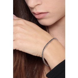 Bracelet Tennis à Maillons Carrés en Or Blanc 18k avec Diamants Noirs 2