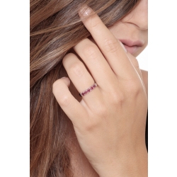 Bague Alliance 5 Pierres en Or Blanc 18k avec Rubis 2