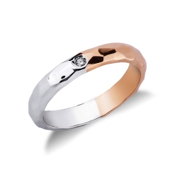 Alliance mariage Spécial en or blanc et rose 18k ornée d’un diamant 0,02 carats