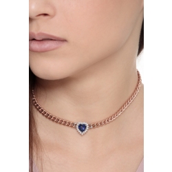 Collier gourmette or rose 18k avec cœur saphir et diamants 2