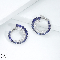 18k white gold halo earrings with blue sapphires and diamonds 2