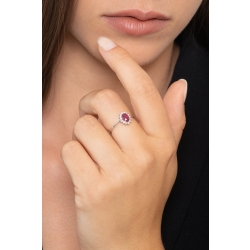 Halo ring with ruby oval cut and diamonds in white gold 18k 2