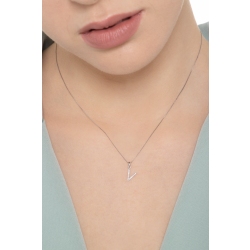 Letter V pendant with diamonds in 18k white gold 2