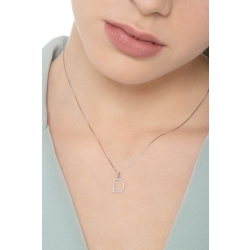 Collier pendentif lettre  D en or blanc 18K et diamants 2