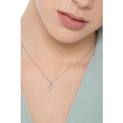 Collier pendentif lettre  P en or blanc 18K et diamants 2