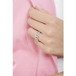 Bague souple style gourmette en or blanc 18k avec diamants 2