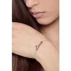 18k white gold bracelet with Love in rubies and diamond solitaire  2