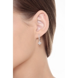 White gold 18k drop earrings with diamond cross 2