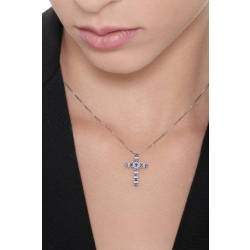 Kette mit Kreuz aus Saphiren und Diamanten Weißgold 2